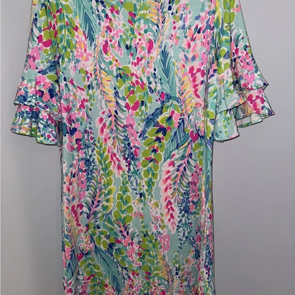 Lilly Pulitzer HTF Lula Stretch Dress Catch The Wave Ruffle Sleeve Small - Picture 4 of 6